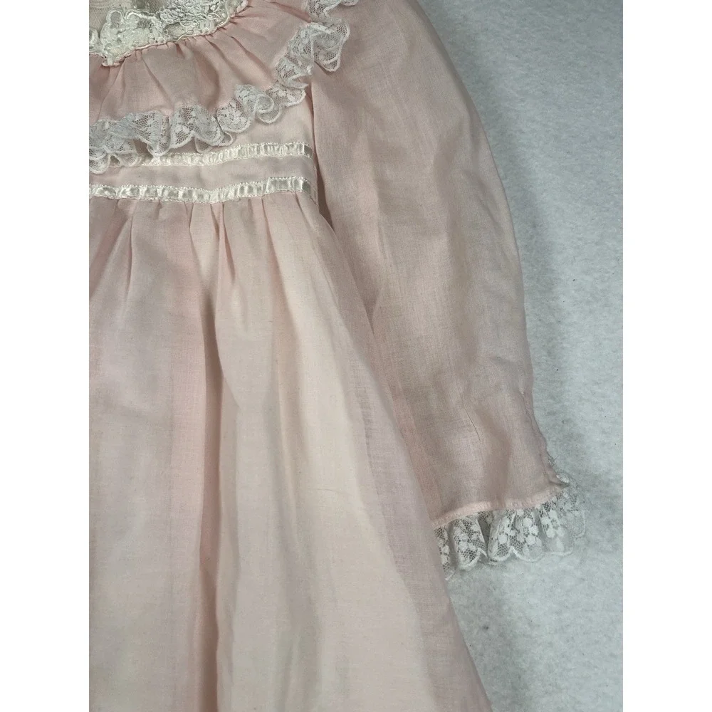 VTG 70's/ 80's Jeunes Filles GUNNE SAX Pink Lace Trim Dress Girls Size 5 - Picture 4 of 16